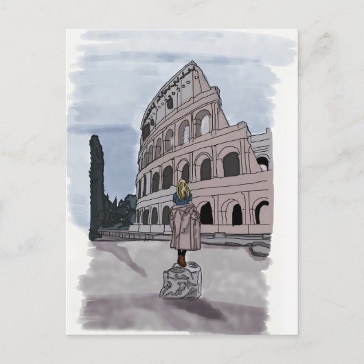 Carte Postale Fille devant le Colisée. (Devant)