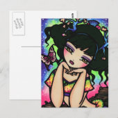 Carte Postale Fille d'Imaginaire Fée Fée papillon asiatique (Devant / Derrière)