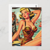 Carte Postale Fille d'impression vintage de tigre (Devant / Derrière)