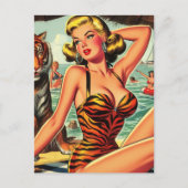 Carte Postale Fille d'impression vintage de tigre (Devant)