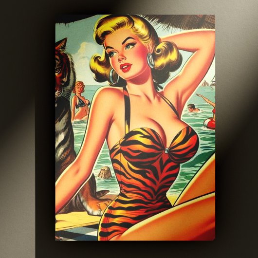 Carte Postale Fille d'impression vintage de tigre