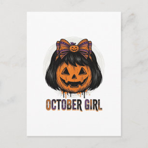 Carte Postale Fille d'octobre Citrouille Arc Halloween Vecteur C