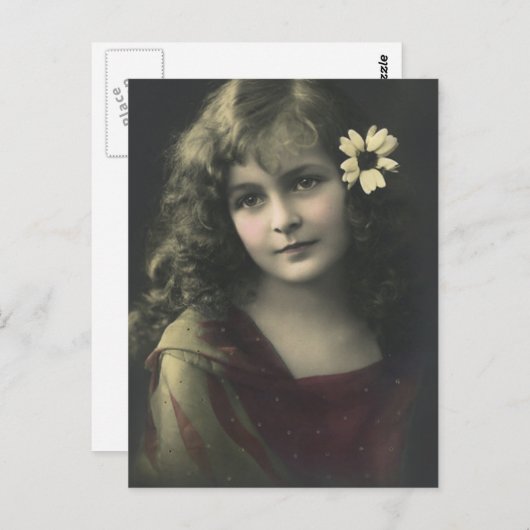 Carte Postale Fille Douce Avec Fleur (Devant / Derrière)