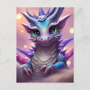 Carte Postale Fille Dragon Bleu