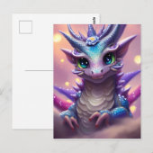 Carte Postale Fille Dragon Bleu  (Devant / Derrière)