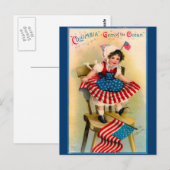 Carte Postale Fille du Jour de l'Indépendance vintage (Devant / Derrière)