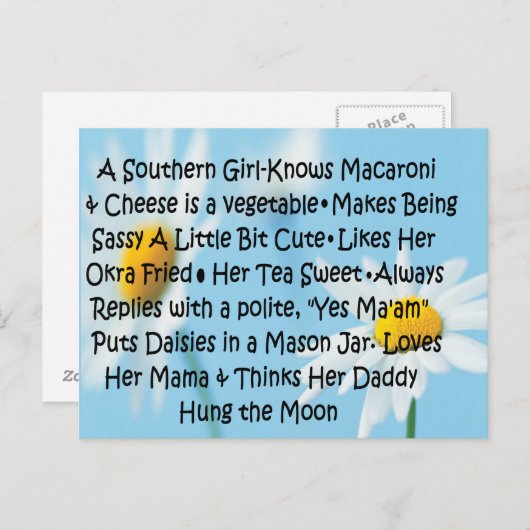 Carte Postale Fille du Sud (Devant / Derrière)