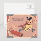 Carte Postale Fille effrayée pétard feux d'artifice (Devant / Derrière)