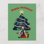 Carte postale Fille Elf Christmas Tree (Devant)