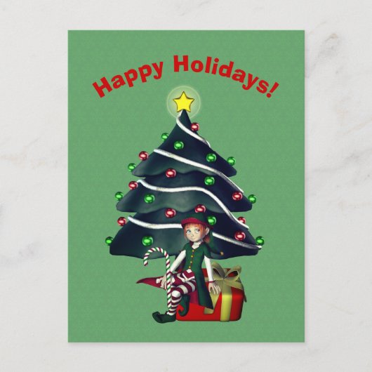 Carte postale Fille Elf Christmas Tree (Devant)
