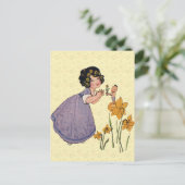 Carte Postale Fille Elf Fairy Daffodil Antique Pâques (Debout devant)