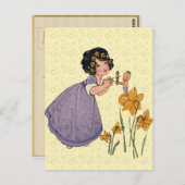 Carte Postale Fille Elf Fairy Daffodil Antique Pâques (Devant / Derrière)