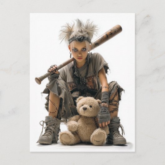 Carte Postale Fille Emo Punk dans un style post-apocalyptique (Devant)