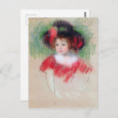 Carte Postale Fille en Big Bonnett et robe rouge, Mary Cassatt (Devant / Derrière)