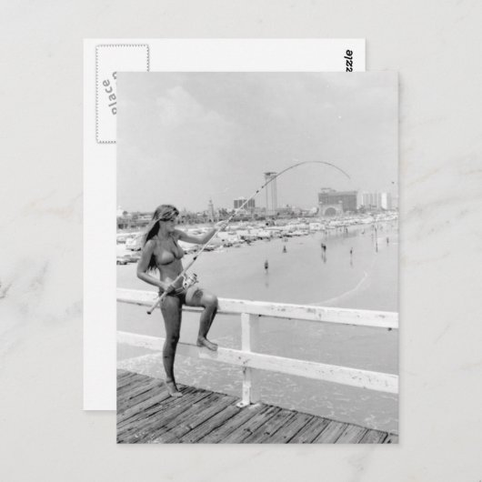 Carte Postale Fille en bikini Pêche Plage de Daytona Floride (Devant / Derrière)