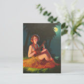 Carte Postale Fille en clair de lune avec Banjo Ukulele (Debout devant)