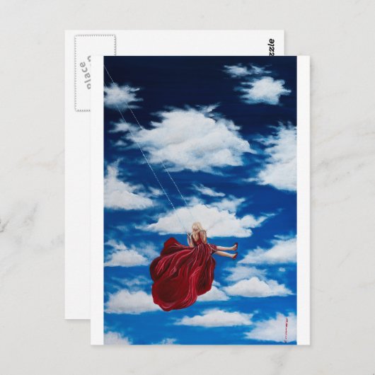 Carte Postale Fille en mouvement dans les nuages (Devant / Derrière)