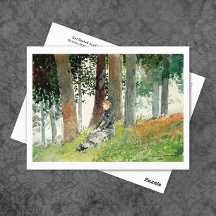Carte postale Fille en paysage boisé Winslow Homer