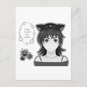 Carte Postale Fille en quarantaine. Style manga