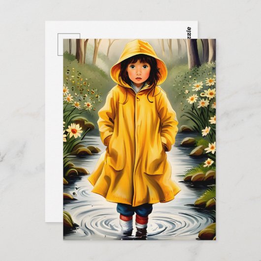 Carte Postale Fille en Raincoat jaune (Devant / Derrière)