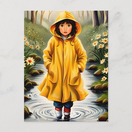 Carte Postale Fille en Raincoat jaune (Devant)