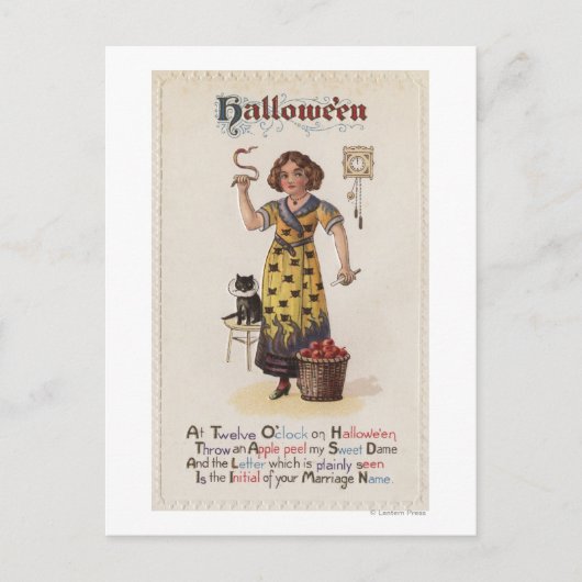 Carte Postale Fille en robe de chat noire avec chat noir (Devant)