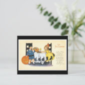 Carte Postale Fille en robe de chat noire Halloween (Debout devant)