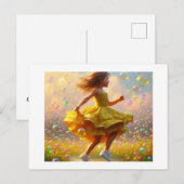 Carte Postale Fille en robe jaune, (Devant / Derrière)