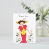 Carte Postale Fille en robe jaune et rouge (Debout devant)