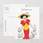 Carte Postale Fille en robe jaune et rouge (Devant / Derrière)