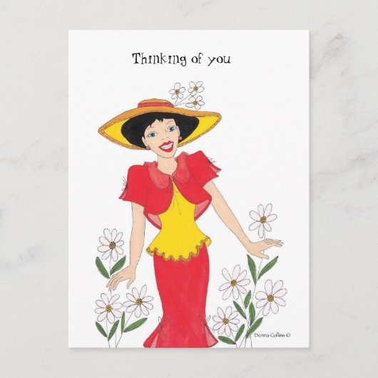 Carte Postale Fille en robe jaune et rouge (Devant)