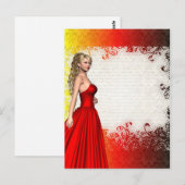 Carte Postale Fille en robe rouge (Devant / Derrière)