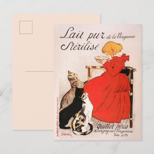 Carte Postale Fille en Robe Rouge Boire Lait Steinlen Poster (Devant / Derrière)