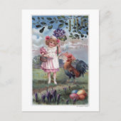 Carte Postale Fille en rose tenant des fleurs violettes (Devant)
