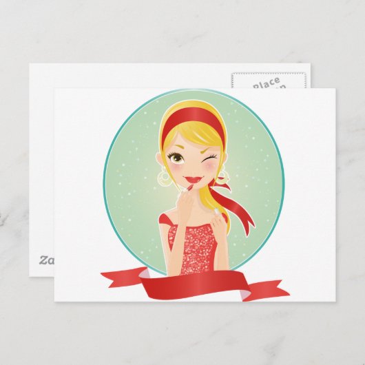 Carte Postale Fille en rouge (Devant / Derrière)