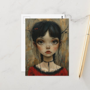 Carte Postale Fille en rouge en automne