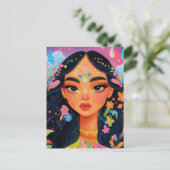 Carte Postale Fille enchantée avec fleurs (Debout devant)