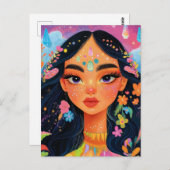 Carte Postale Fille enchantée avec fleurs (Devant / Derrière)