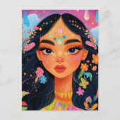 Carte Postale Fille enchantée avec fleurs (Devant)