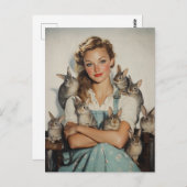 Carte Postale Fille entourée de lapins (Devant / Derrière)