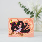 Carte Postale Fille et boeuf (Debout devant)