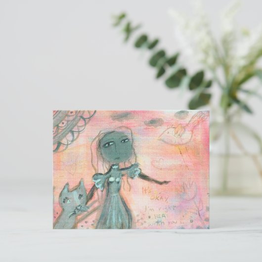 Carte Postale Fille et chat (Debout devant)