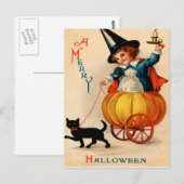 Carte Postale Fille et chat noir (Devant / Derrière)