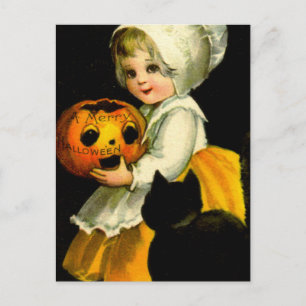 Carte Postale Fille et chat noir