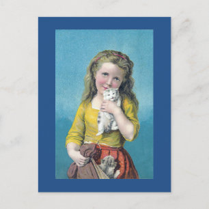 Carte Postale Fille et chatons victoriens