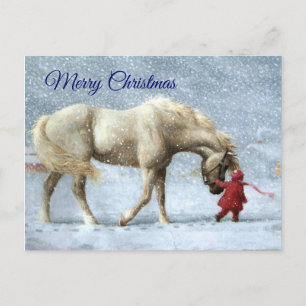 Carte postale Fille et Cheval Noël