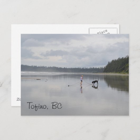 Carte Postale Fille et chien à la plage (Devant / Derrière)