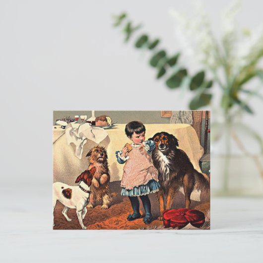 Carte postale : Fille et Chiens (Debout devant)