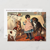 Carte postale : Fille et Chiens (Devant / Derrière)