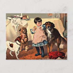 Carte postale : Fille et Chiens